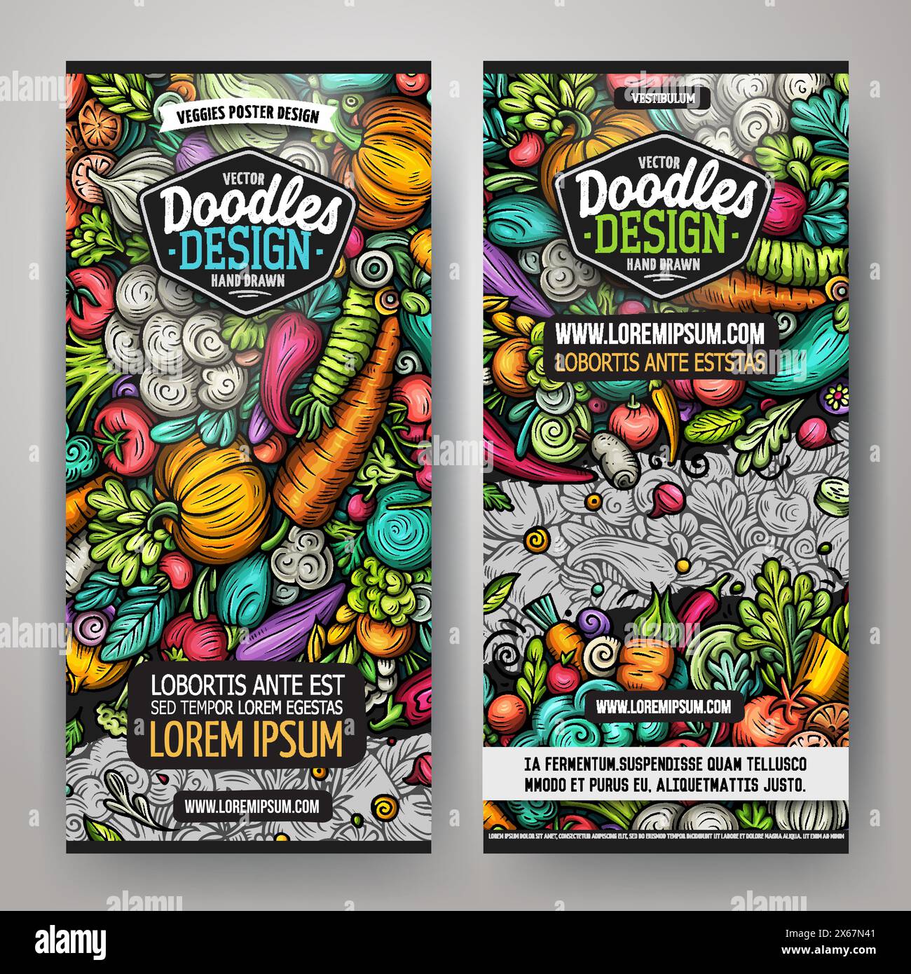 Cartoon vector doodle set of Fresh Vegetables banners Stock Vector ...