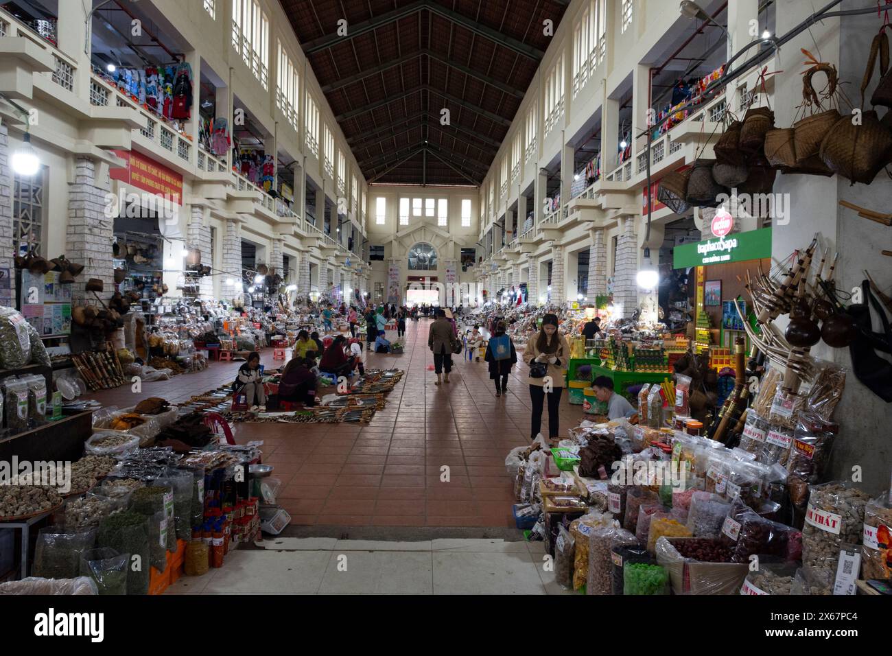 The indoor market seemed to be where the Vietnamese were trading, whaeras outside is where the minority groups from around were doing their trade. Stock Photo