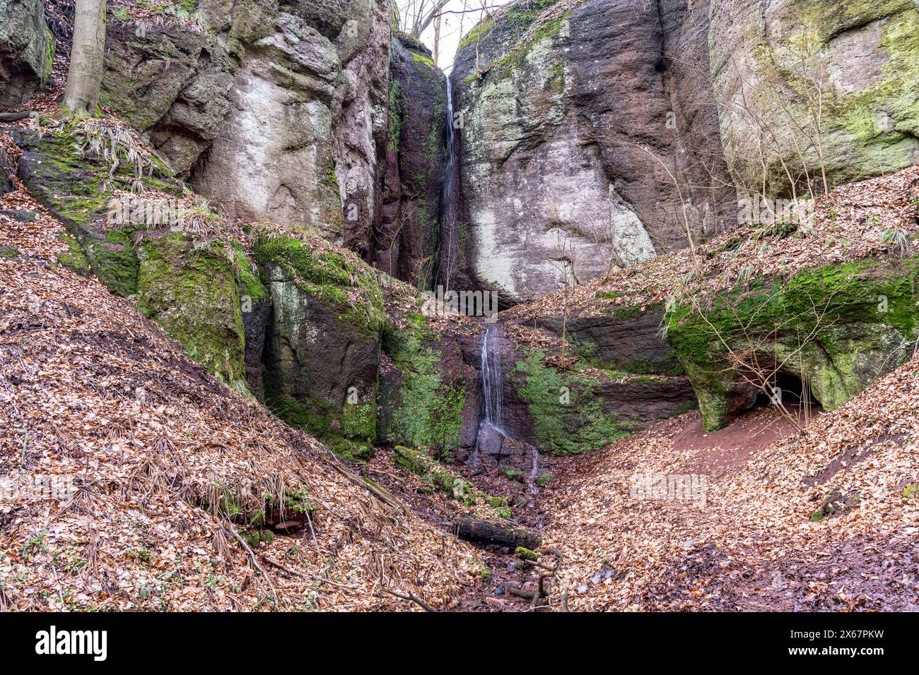 Fairy grotto with waterfall at the Dragon Gorge in Eisenach, Thuringia, Germany Stock Photo