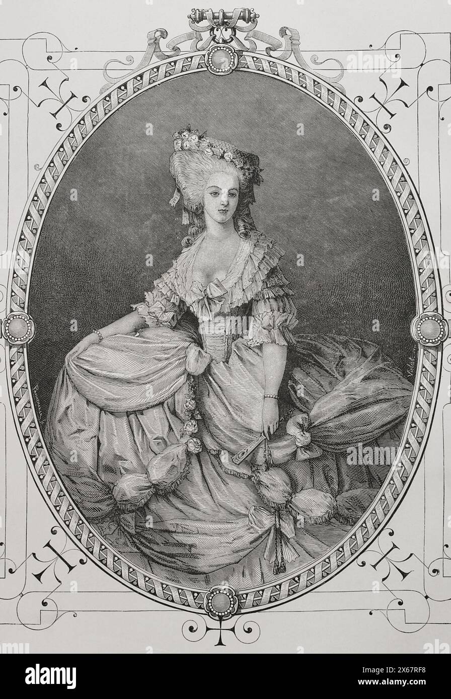 Marie Thérèse Louise of Savoy (1749-1792). Princess de Lamballe. French aristocrat. Personal friend and confidante of Queen Marie Antoinette. She was killed during the massacres of September 1792. Portrait. Engraving. 'History of the French Revolution'. Volume I, 1876. Stock Photo