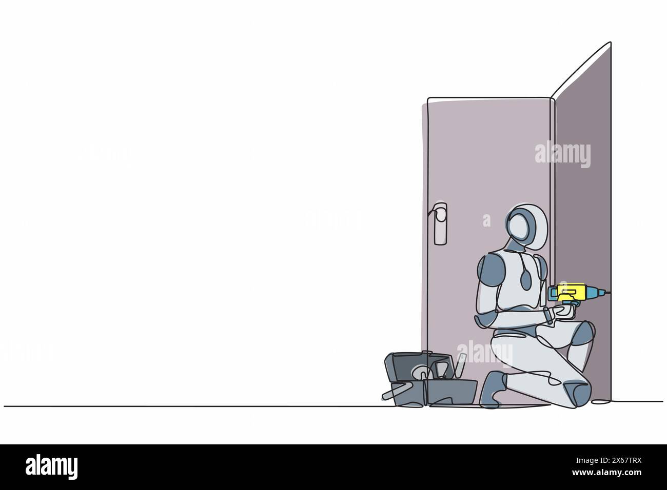 Single continuous line drawing robot repairman with special equipment ...