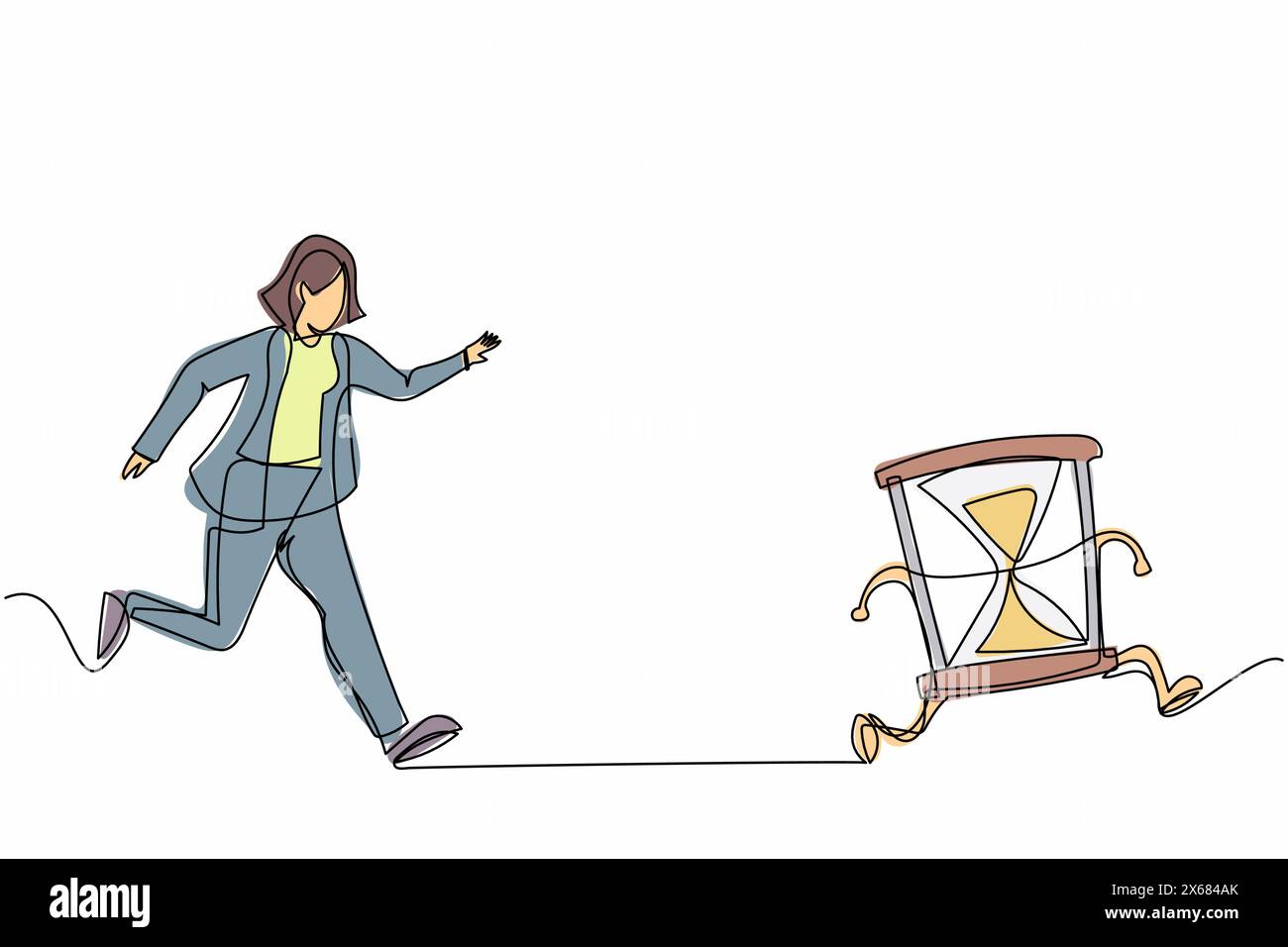 Single one line drawing businesswoman run chasing try to catch ...