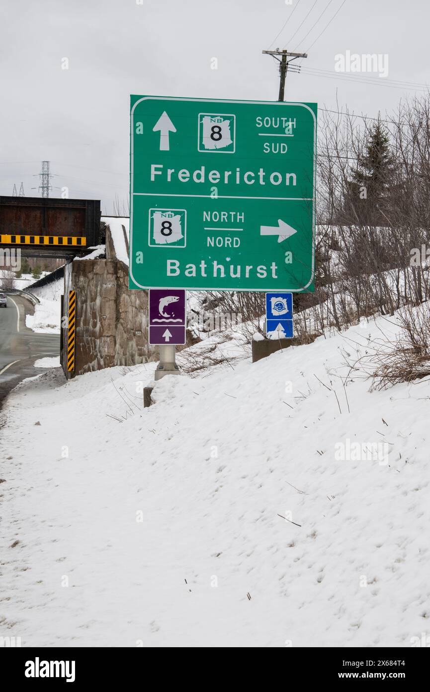 Highway sign on NB 8 in Miramichi, New Brunswick, Canada Stock Photo