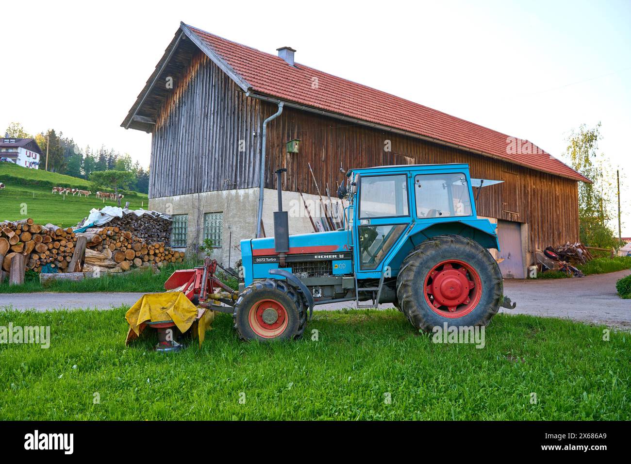 Bavaria, Germany - 11 May 2024: Eicher 3072 Turbo agricultural tractor ...