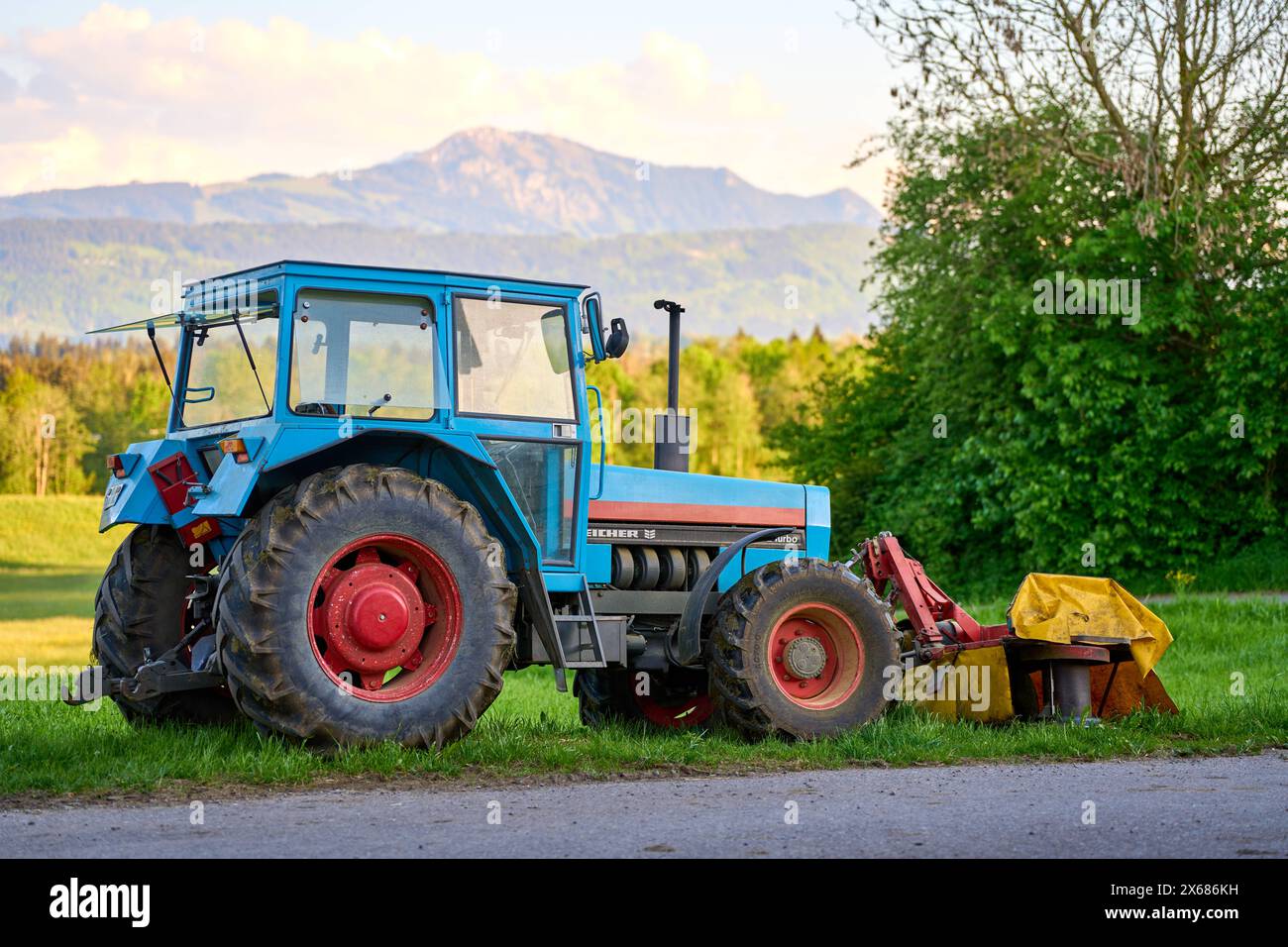 Bavaria, Germany - 11 May 2024: Eicher 3072 Turbo agricultural tractor on a farm in Bavaria *** Eicher 3072 Turbo landwirtschaftlicher Traktor auf einem Bauernhof in Bayern Stock Photo