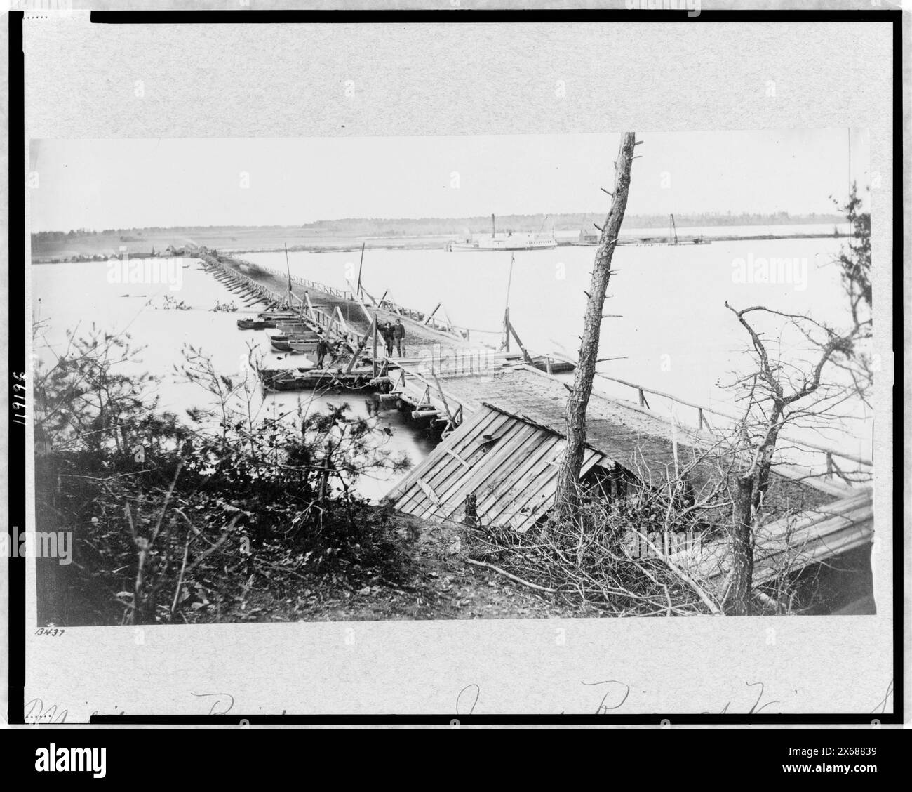 Military bridge across James River at Varina Landing, Civil War