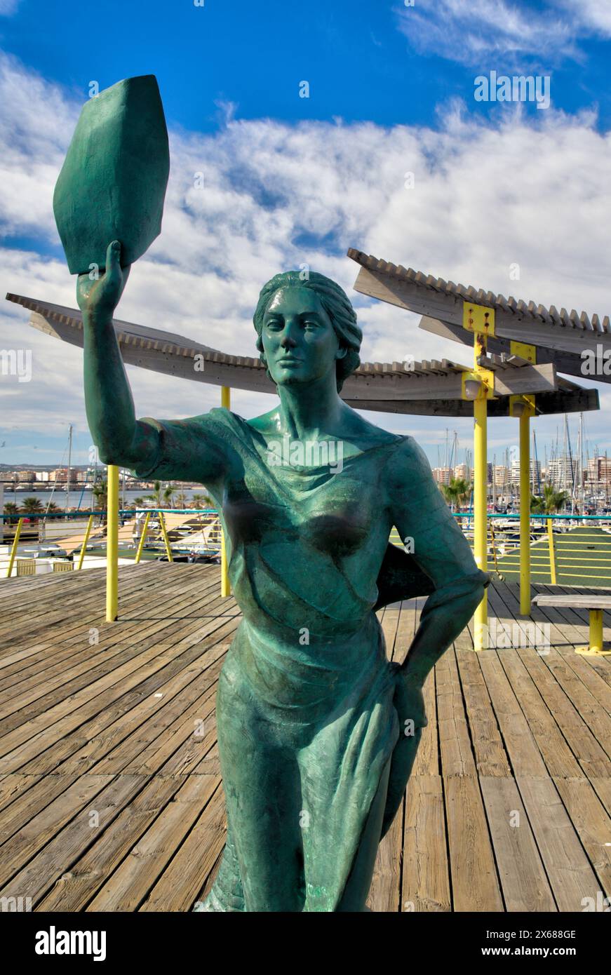 Mujer del Marinero, Statue, Paseo Dique de Levante, East Dike Promenade, Torrevieja, Alicante, Valencian Community, Spain, Stock Photo