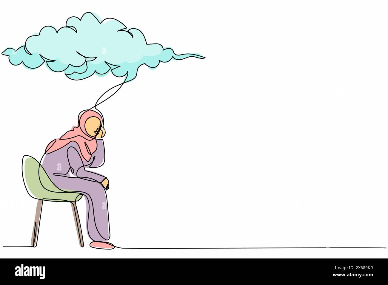 Single one line drawing Arabian businesswoman sitting on chair under ...