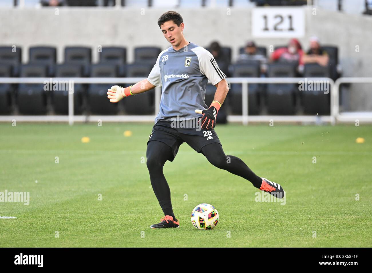 Columbus, Ohio, USA. 11th May, 2024. Columbus Crew goalkeeper Patrick Schulte (28) kicks the ball before playing FC Cincinnati in their match in Columbus, Ohio. Brent Clark/Cal Sport Media (Credit Image: © Brent Clark/Cal Sport Media). Credit: csm/Alamy Live News Stock Photo