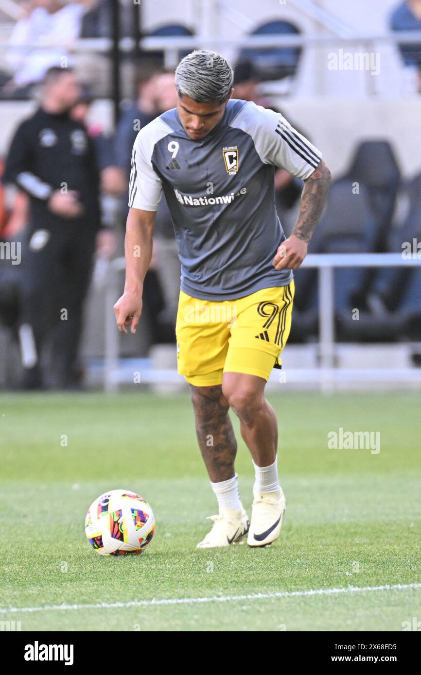 Columbus, Ohio, USA. 11th May, 2024. Columbus Crew forward Cucho HernÃ¡ndez (9) takes a shot on goal during warm ups before playing FC Cincinnati in their match in Columbus, Ohio. Brent Clark/Cal Sport Media/Alamy Live News Stock Photo