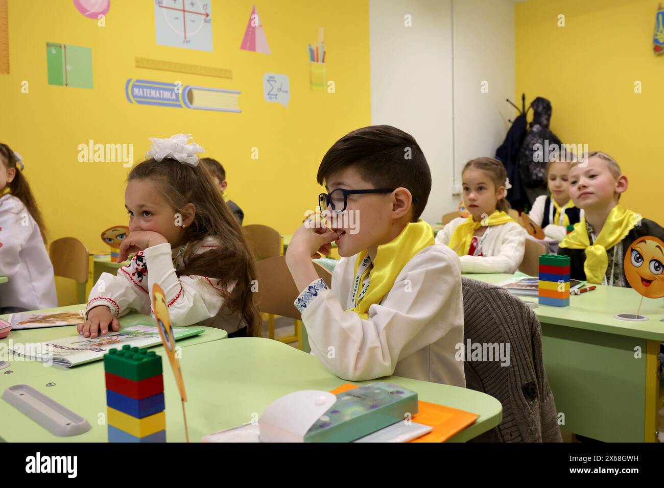 KHARKIV, UKRAINE - MAY 13, 2024 - Students attend a lesson at an ...