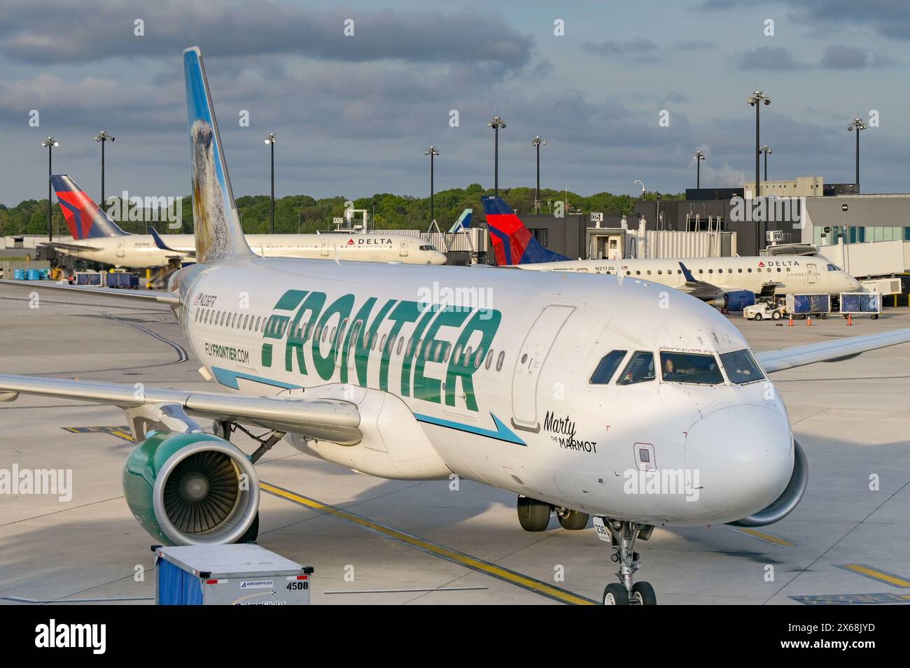 Baltimore, Maryland, USA - 3 May 2024: Airbus A320 jet operated by Frontier Airlines (registration N236FR) at Baltimore Washington airport Stock Photo