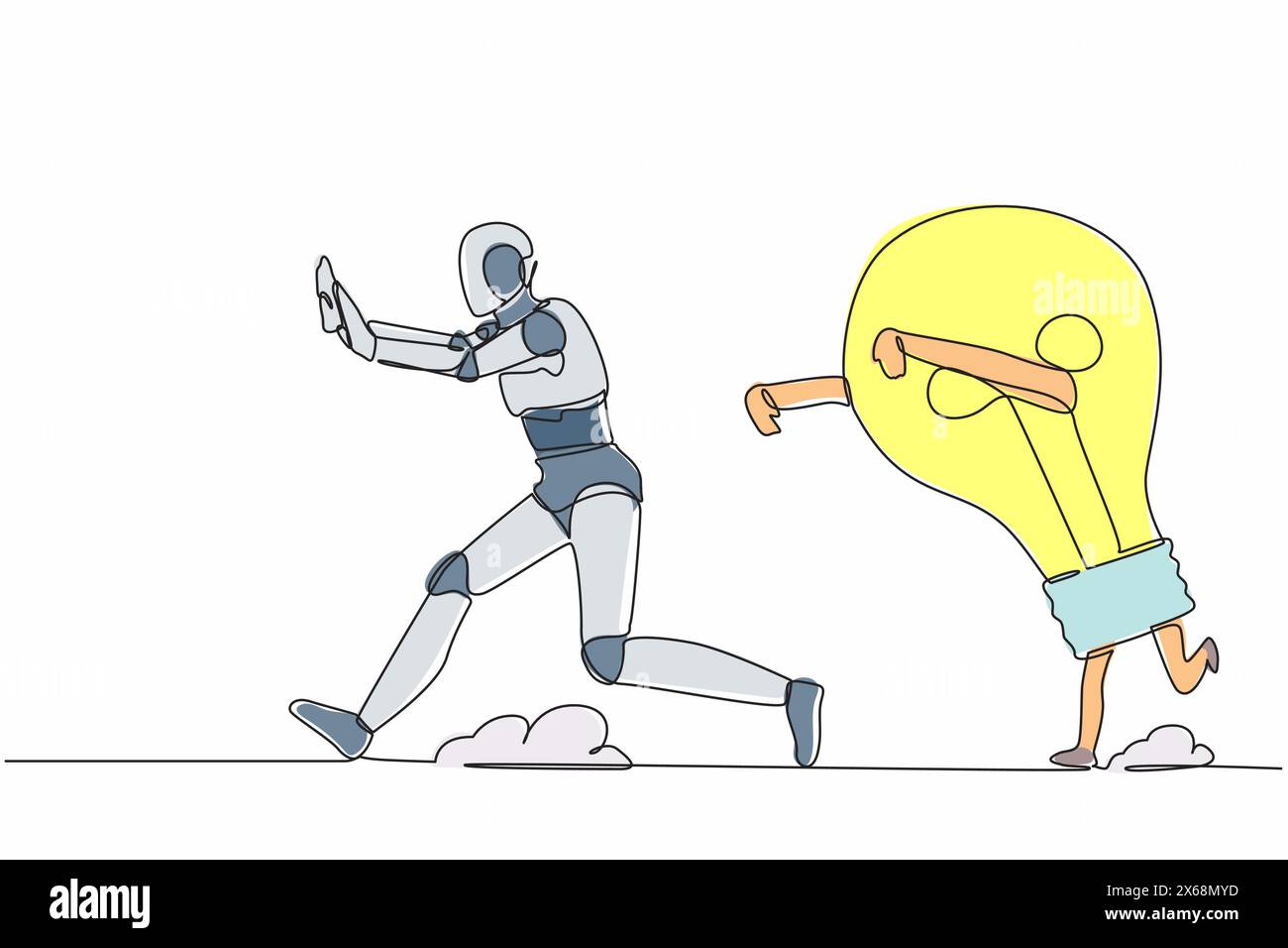 Single continuous line drawing stressed robot being chased by light ...