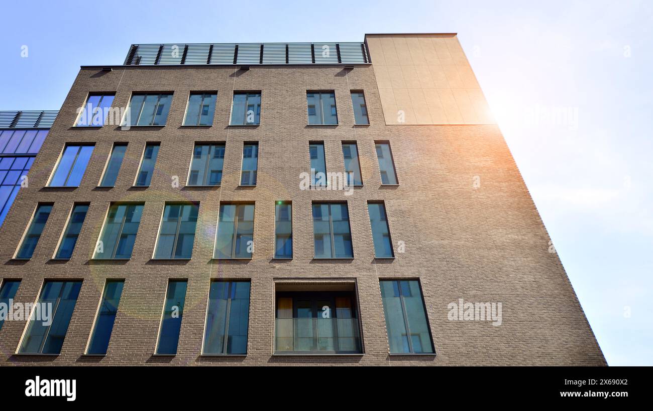 Modern office building detail. Perspective view of geometric angular ...