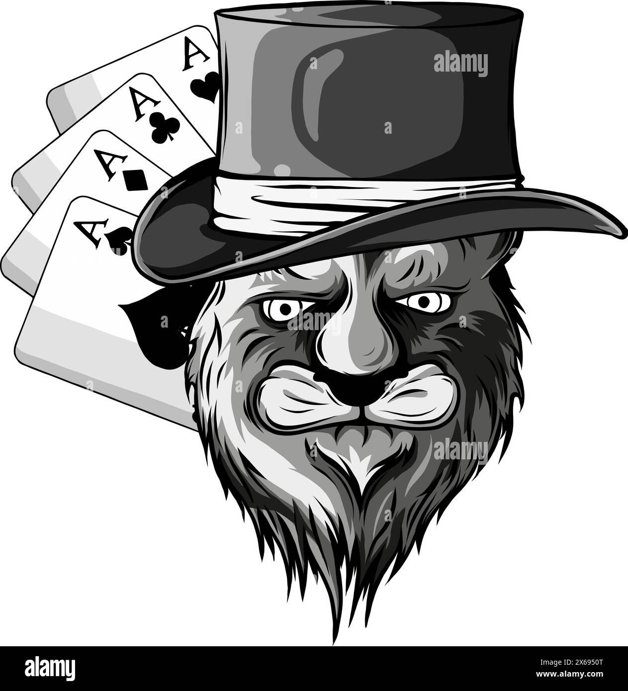 vector illustration monochrome Portrait of lion in bowler hat Stock ...