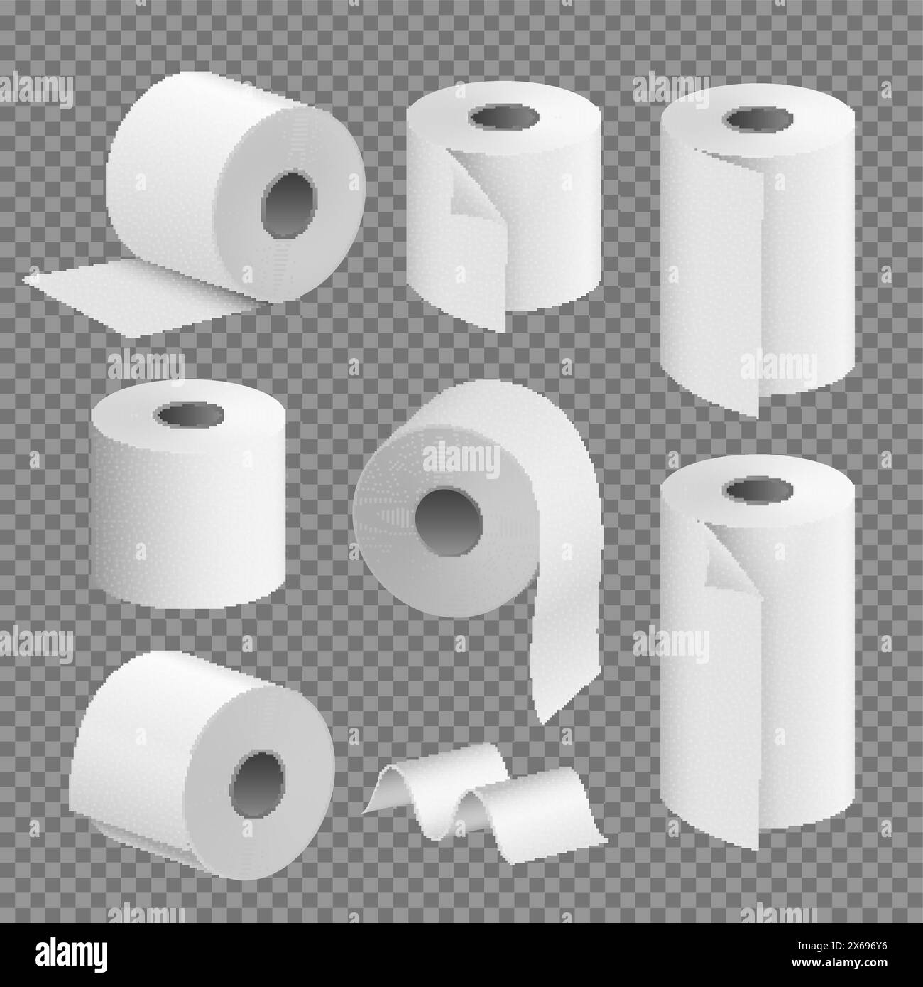 Toilet paper roll tissue. Toilet towel icon isolated realistic illustration. Kitchen wc whute tape paper Stock Vector