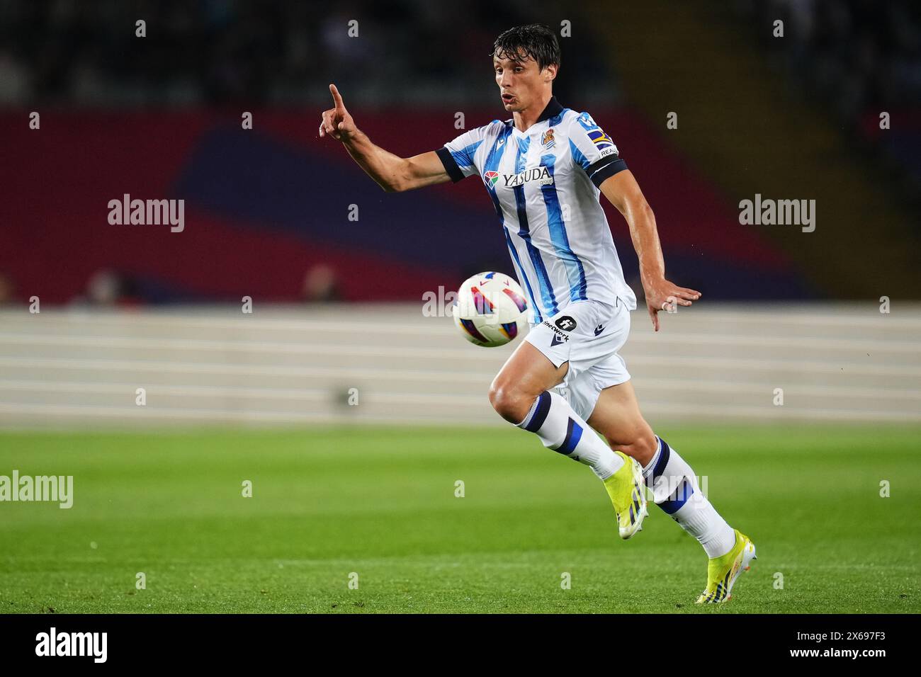 Barcelona, Spain. 13th May, 2024. Robin Le Normand of Real Sociedad during the La Liga EA Sports match between FC Barcelona and Real Sociedad played at Lluis Companys Stadium on May 13, 2024 in Barcelona, Spain. (Photo by Bagu Blanco/PRESSINPHOTO) Credit: PRESSINPHOTO SPORTS AGENCY/Alamy Live News Stock Photo