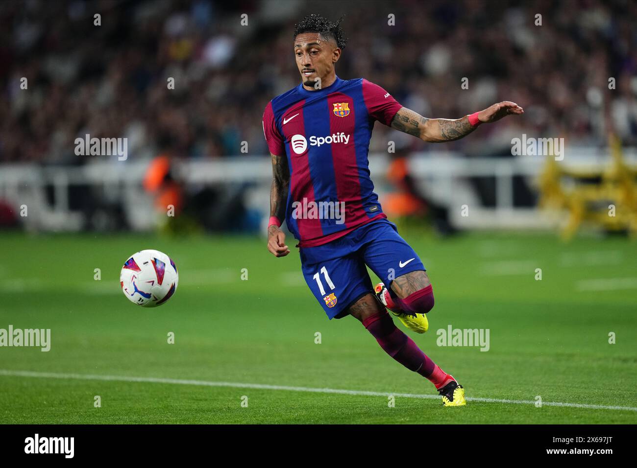 Barcelona, Spain. 13th May, 2024. Raphael Dias Belloli Raphinha of FC Barcelona during the La Liga EA Sports match between FC Barcelona and Real Sociedad played at Lluis Companys Stadium on May 13, 2024 in Barcelona, Spain. (Photo by Bagu Blanco/PRESSINPHOTO) Credit: PRESSINPHOTO SPORTS AGENCY/Alamy Live News Stock Photo