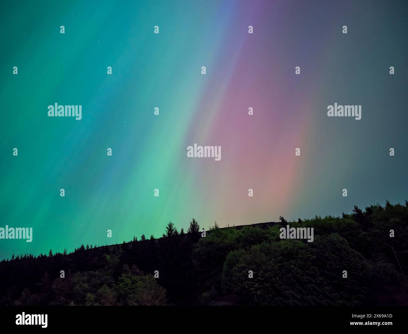 The Aurora Borealis or Northern Lights at Ladybower Reservoir, Peak