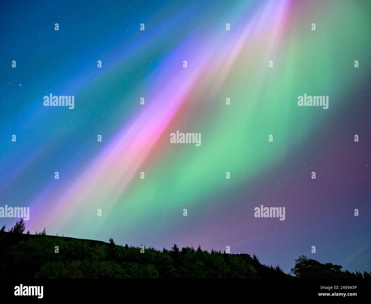The Aurora Borealis or Northern Lights at Ladybower Reservoir, Peak