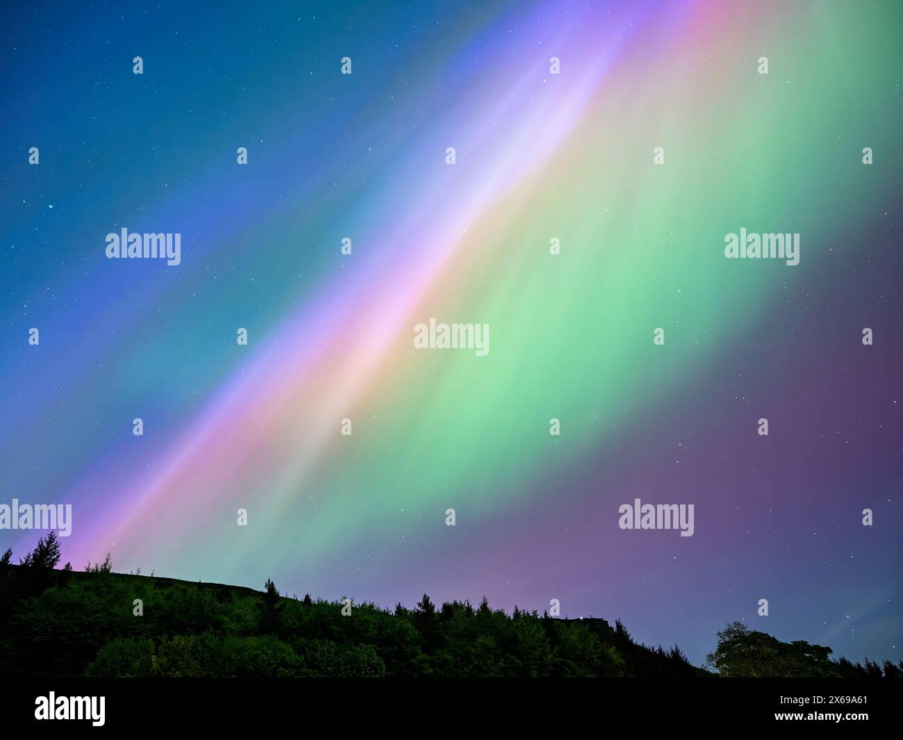 The Aurora Borealis or Northern Lights at Ladybower Reservoir, Peak