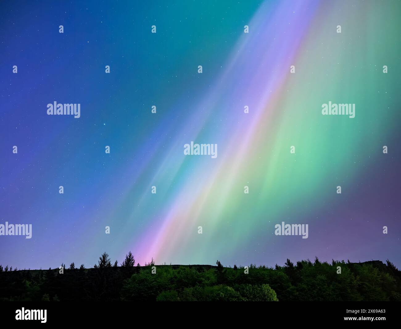 The Aurora Borealis or Northern Lights at Ladybower Reservoir, Peak