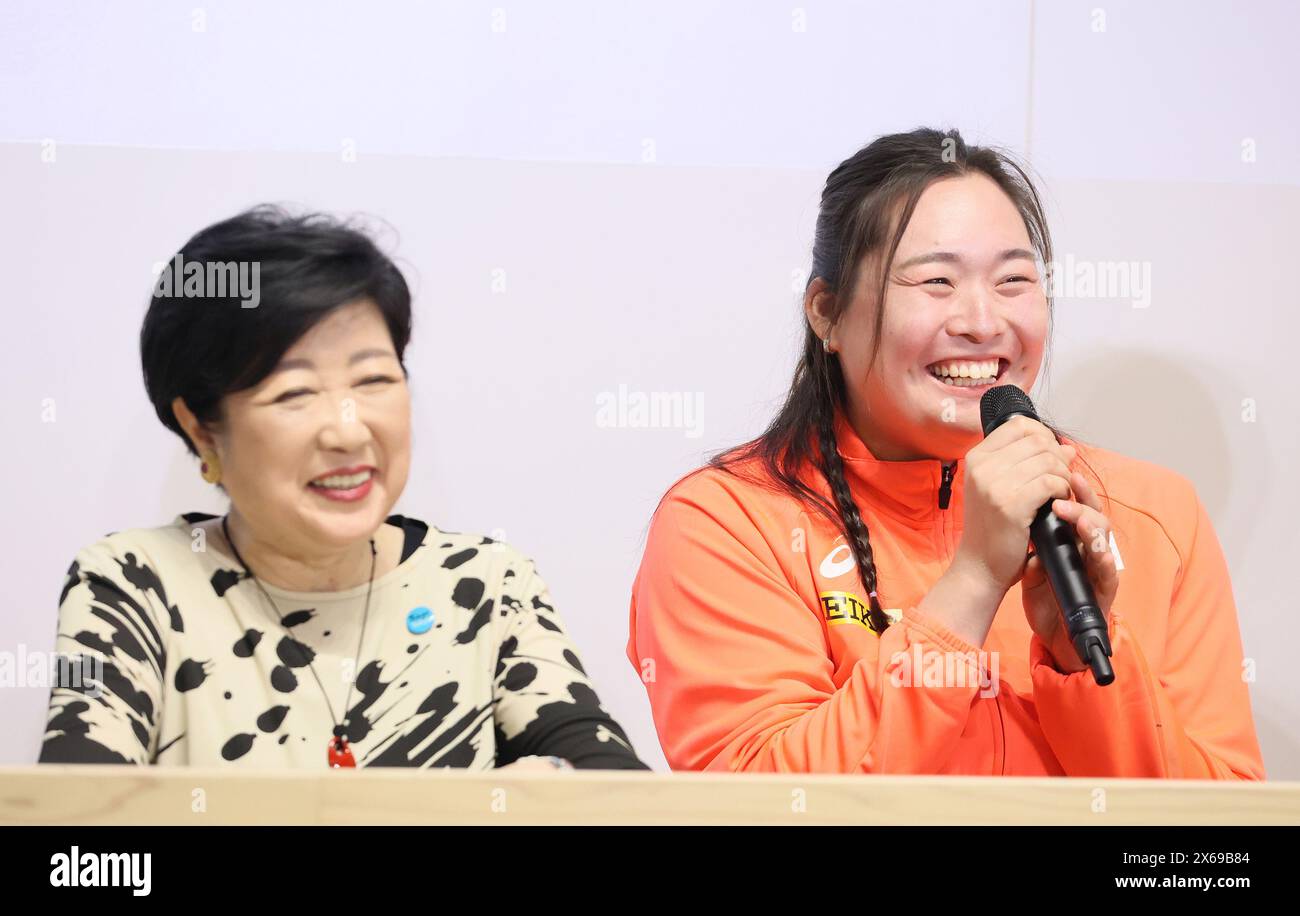 Tokyo, Japan. 13th May, 2024. Tokyo Governor Yuriko Koike (L) and