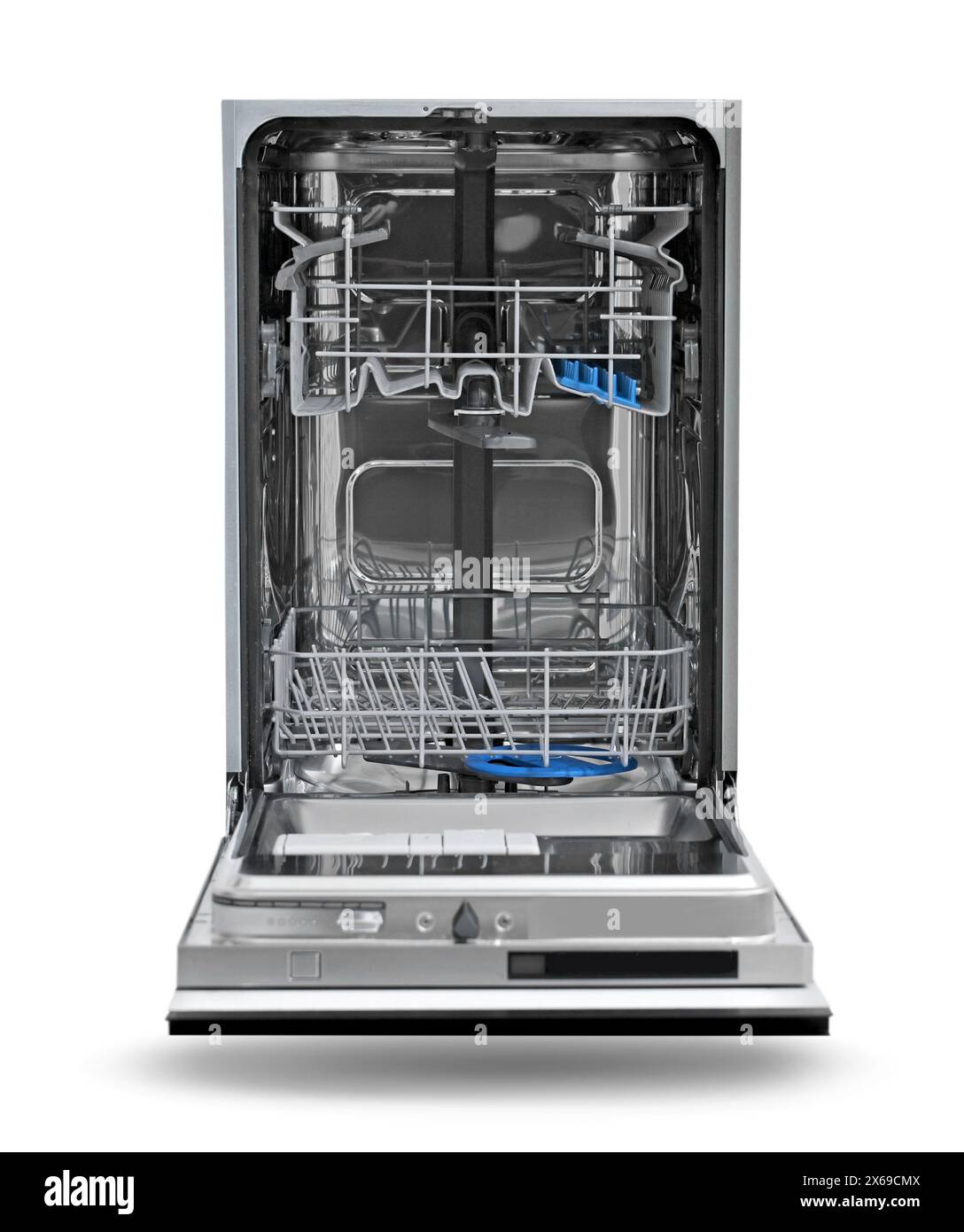 Empty modern dishwasher isolated on white. Home appliance Stock Photo