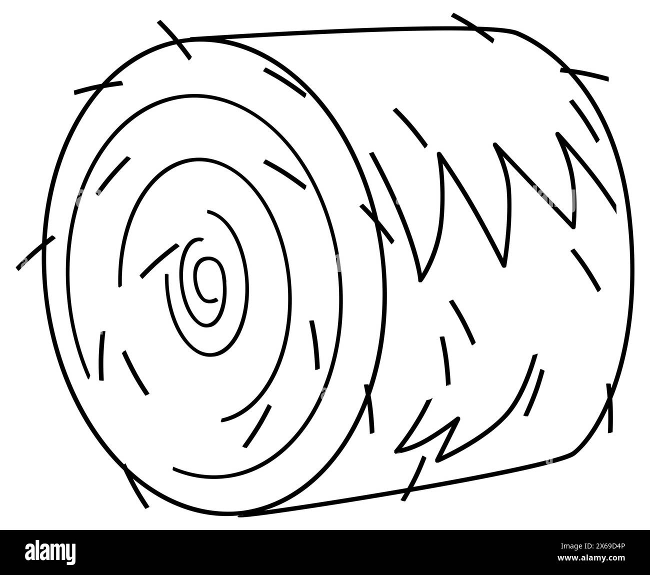 Cartoon scene with farm stack or roll of hay nature harvest agriculture isolated background coloring page sketch drawing illustration for kids Stock Photo