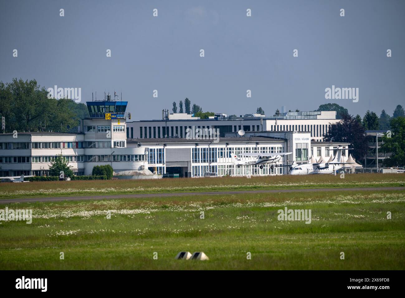 Mülheim-Essen airfield, commercial airfield in the south of Essen and in the east of Mülheim an der Ruhr, for leisure and business aviation, headquart Stock Photo