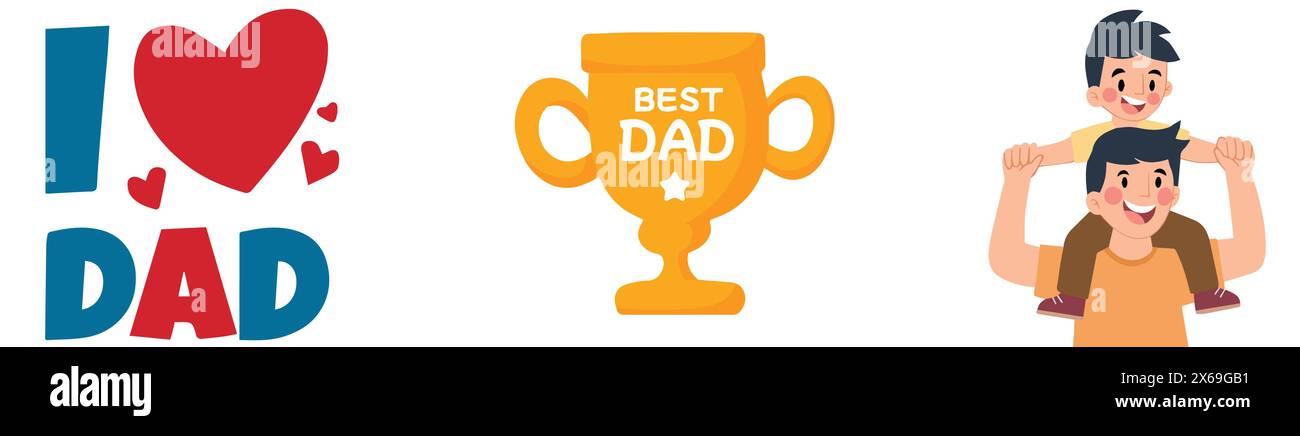 I love Dad And Father's Day Banner Design. Best Dad. Happy Father's Day. Stock Vector