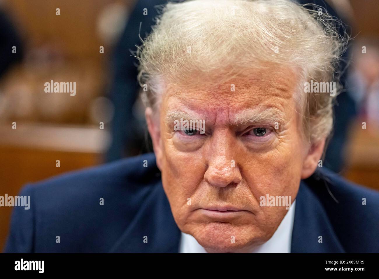 New York, United States. 13th May, 2024. Former President Donald Trump sits in court at Manhattan Criminal Court in New York on Monday, May 13, 2024. Michael Cohen, a one-time fixer and personal attorney to Trump, began testifying in the hush-money criminal trial against the former president. Pool photo by Mark Peterson/UPI Credit: UPI/Alamy Live News Stock Photo