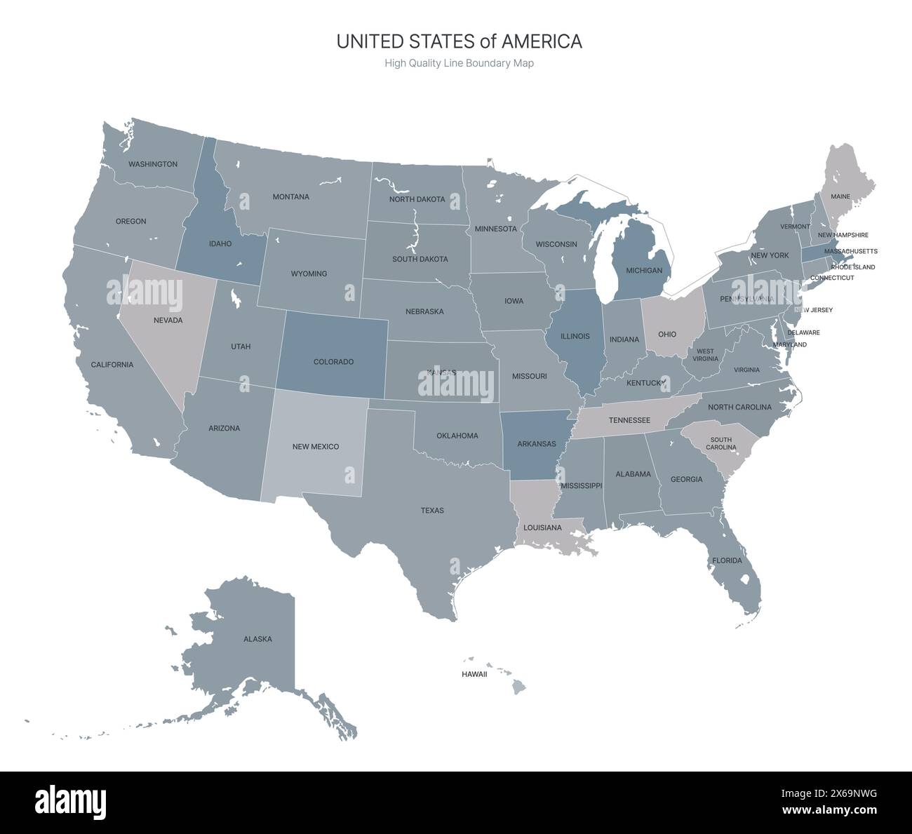 united states border map. detailed US province vector map. Stock Vector