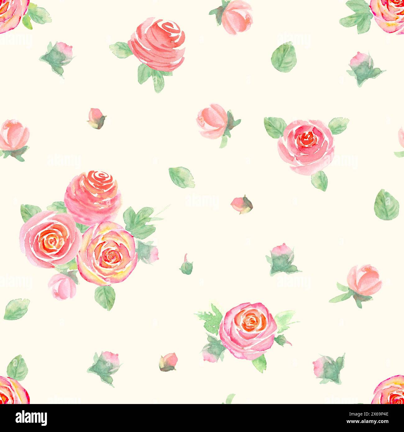 Watercolor roses flowers. Beautiful floral seamless pattern ...