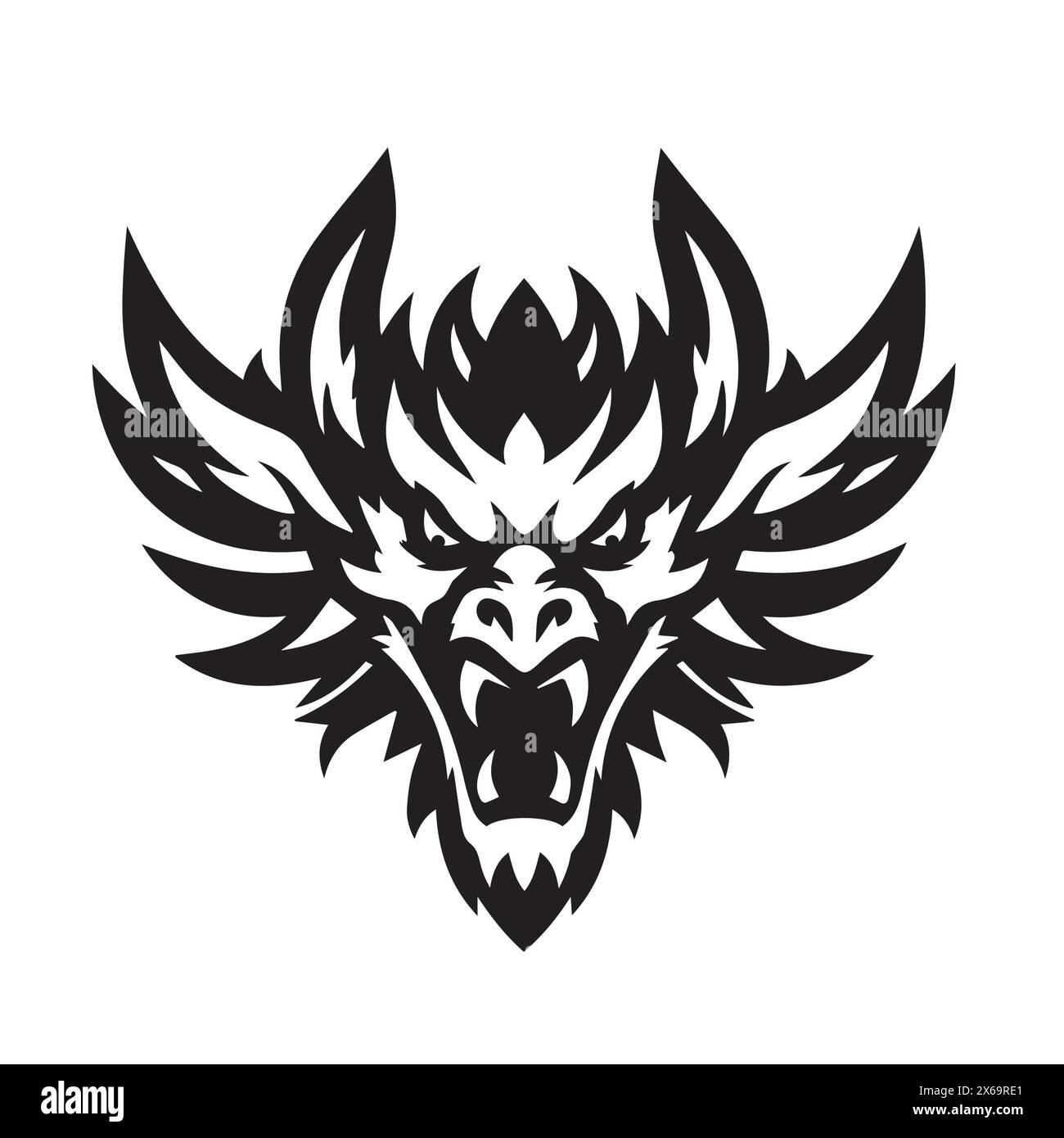 dragon head Illustration hand drawn sketch doodle for tattoo, stickers, logo, Stock Vector