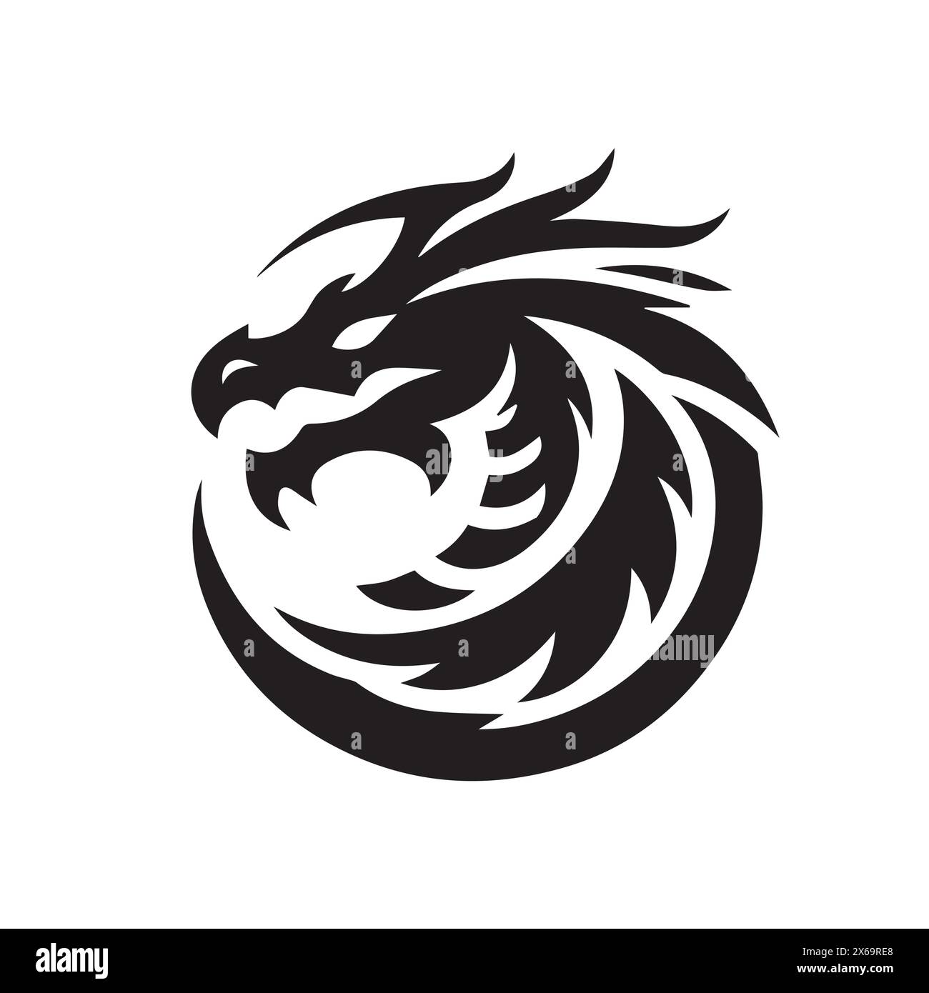 dragon head Illustration hand drawn sketch doodle for tattoo, stickers, logo, Stock Vector