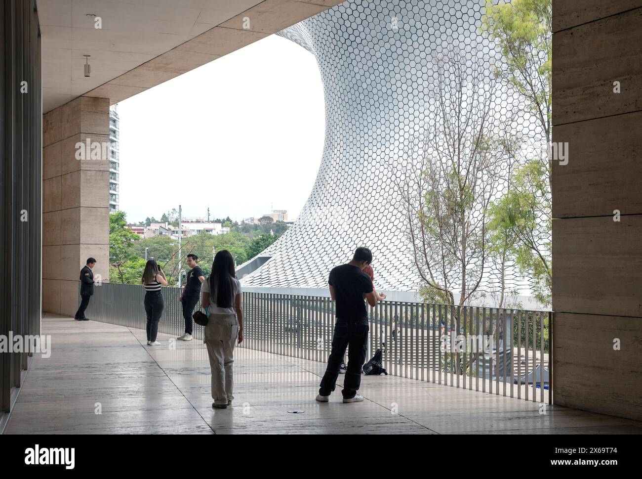 The curves of the Soumaya Museum seen from the terrace of the Jumex museum in Mexico City, Mexico Stock Photo