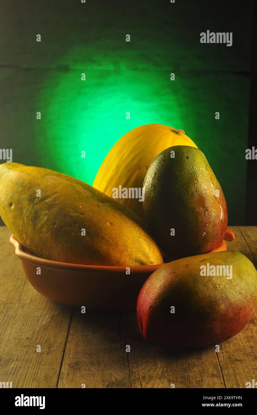 Tropical fruits on the basket Stock Photo