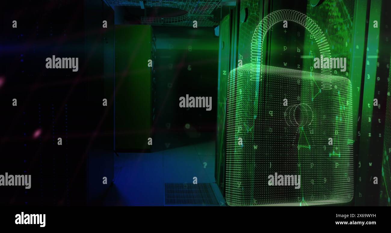 Image of globe, graphs, computer language, padlock, letters, symbols ...