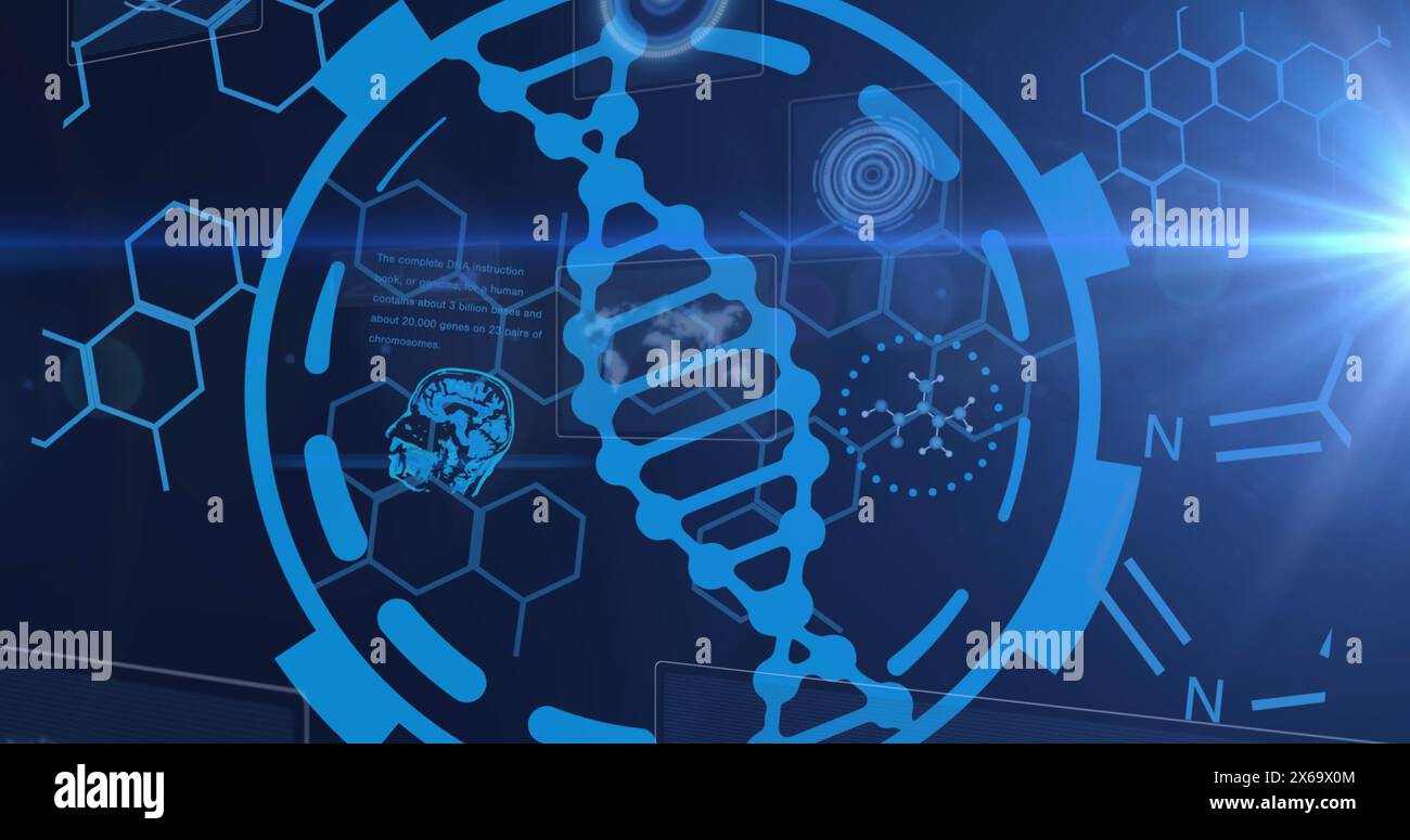 Image of dna strand logo over data processing Stock Photo - Alamy