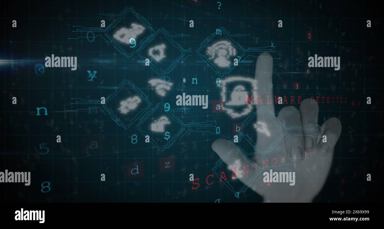 Image of data processing over hand Stock Photo