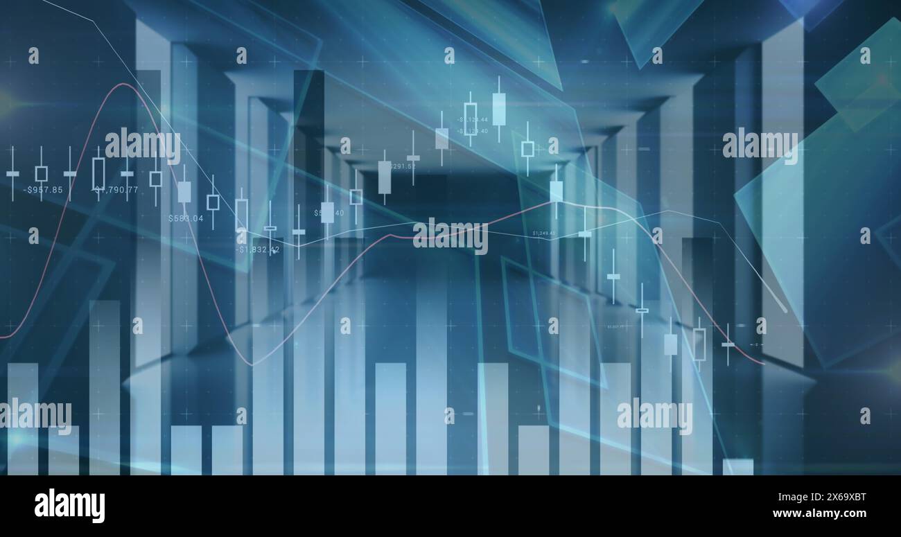 Composite image of statistical data processing against empty office in background Stock Photo