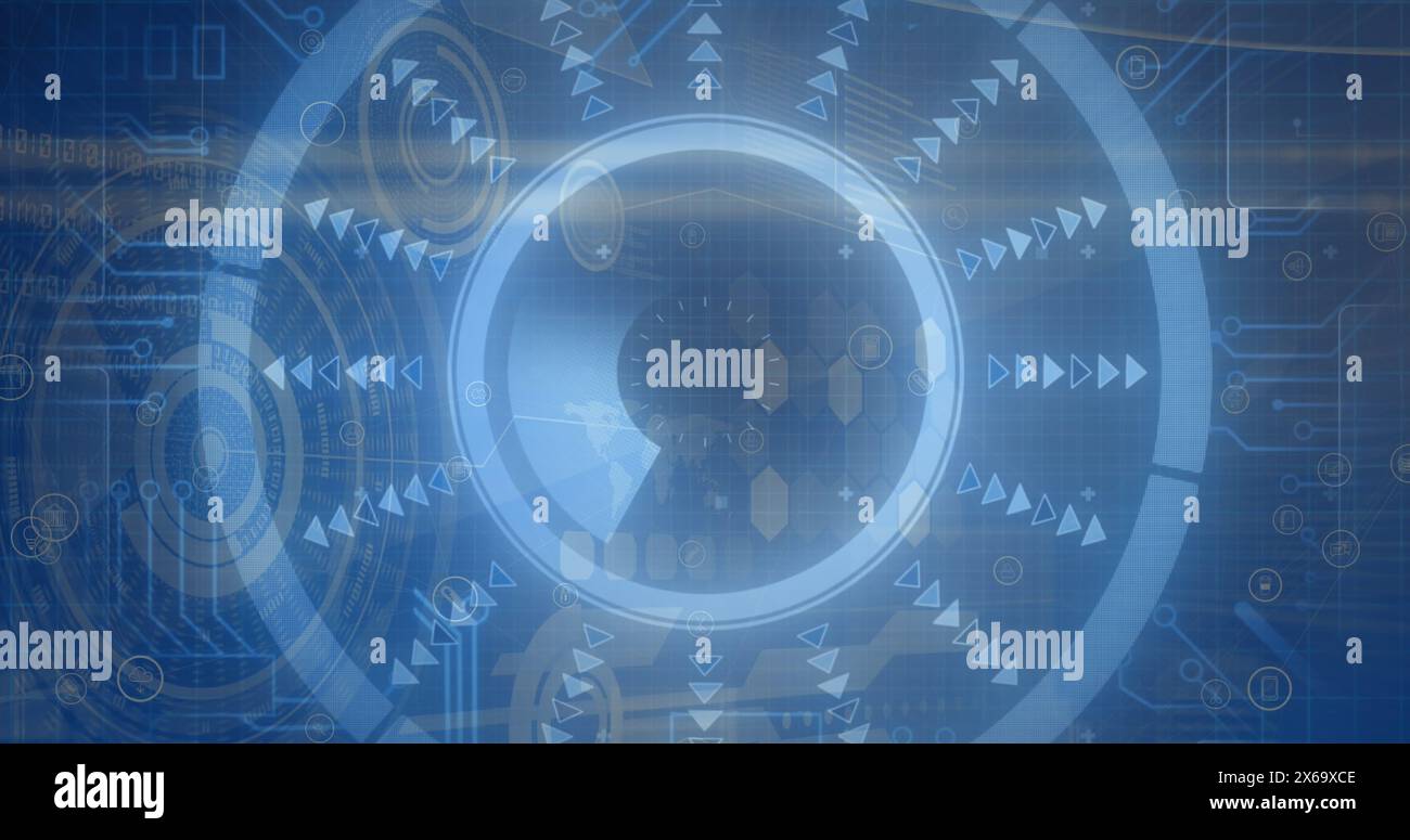 Image of data processing over blue background Stock Photo
