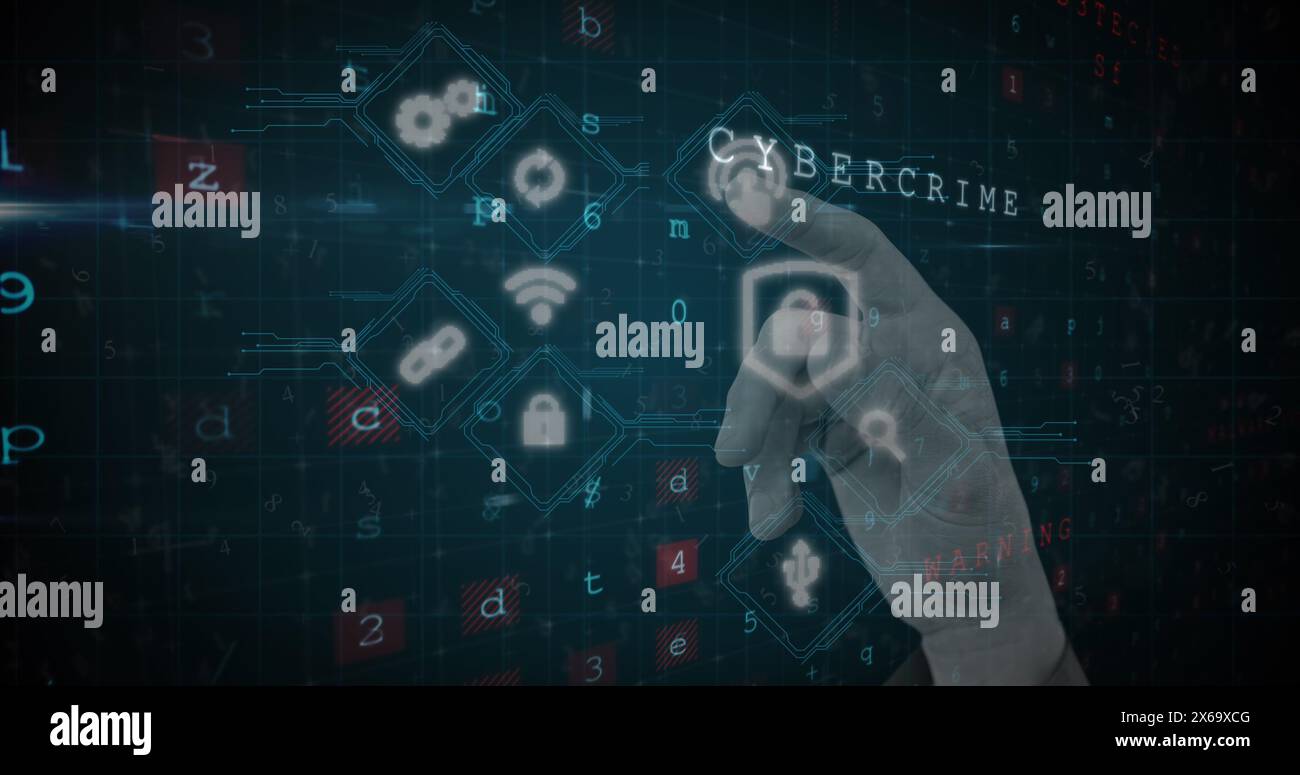 Image of data processing over hand Stock Photo
