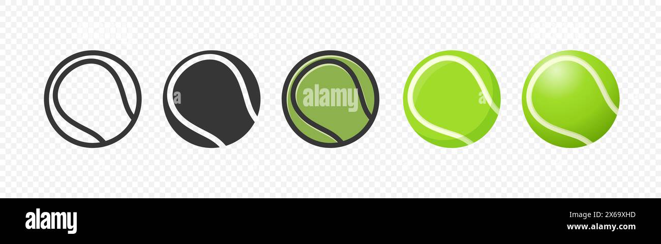 Flat Vector Tennis Ball Icon Set. Tennis Ball Design Template, Clipart for Sports Concepts, Competition Promotions, Advertisements, Graphics for a Stock Vector