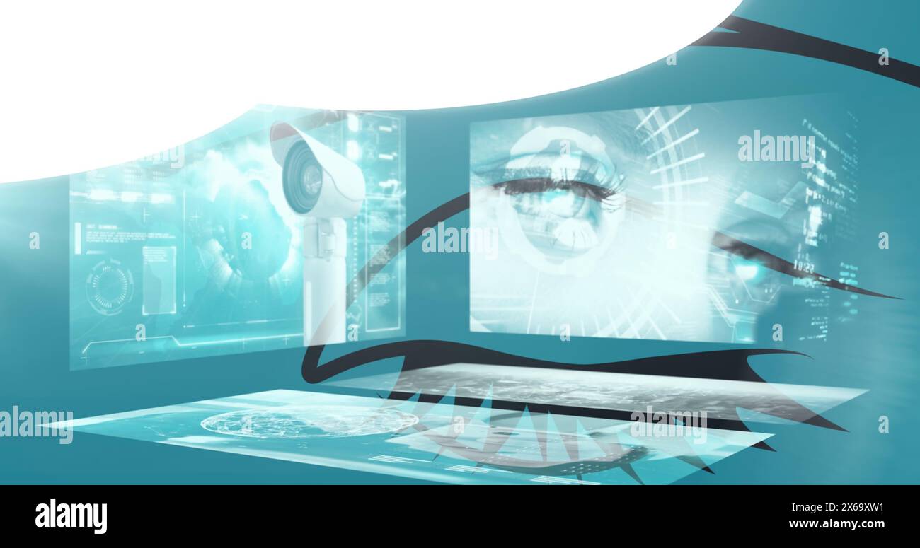 Image of shapes over data processing on blue background Stock Photo
