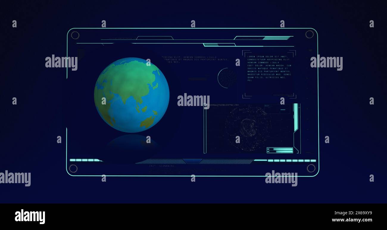 Image of globe over data processing on black background Stock Photo