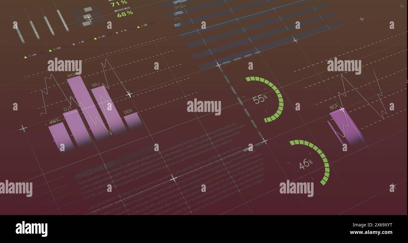 Image of financial data processing on red background Stock Photo