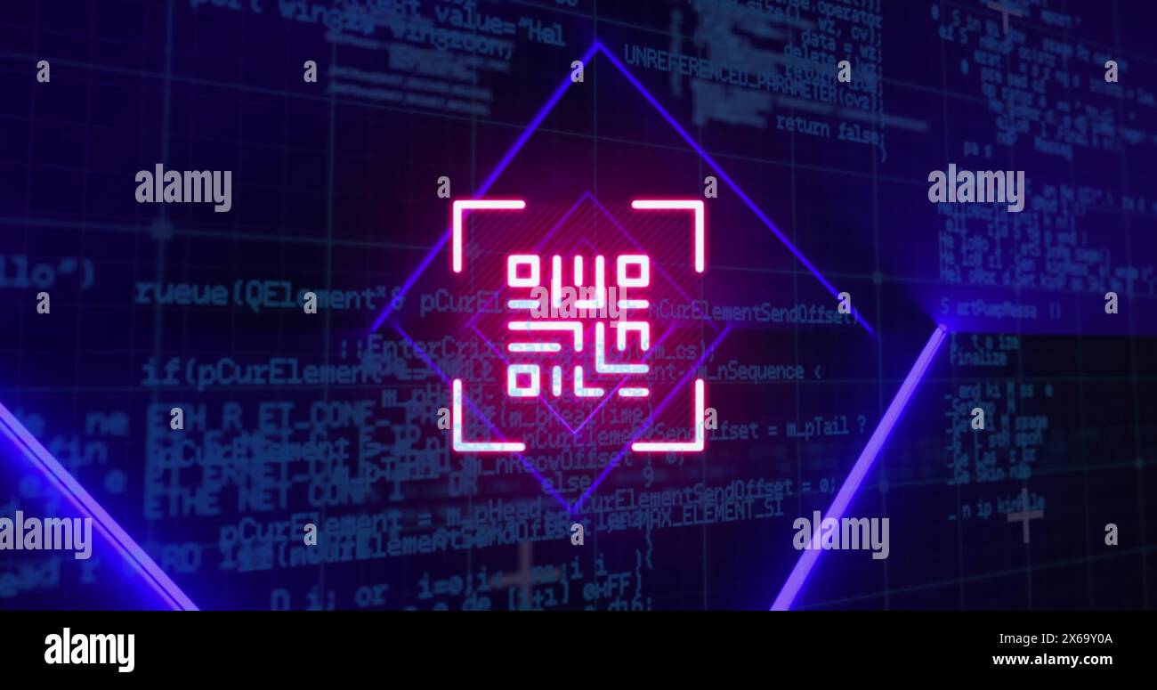 Image of qr code in rhombus pattern over programming language against ...