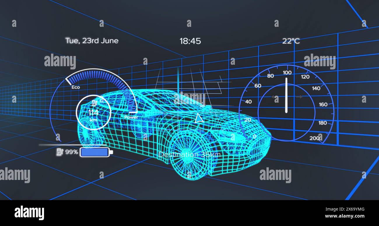 Image of 3d model of car with digital interface and data processing ...